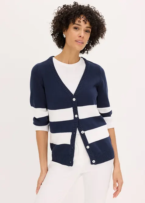 Cardigan in maglia di cotone a righe, bonprix