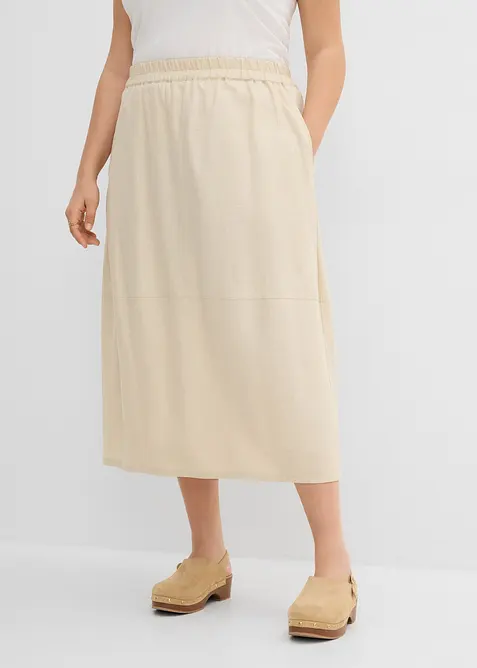 Gonna midi in misto lino leggero, bonprix