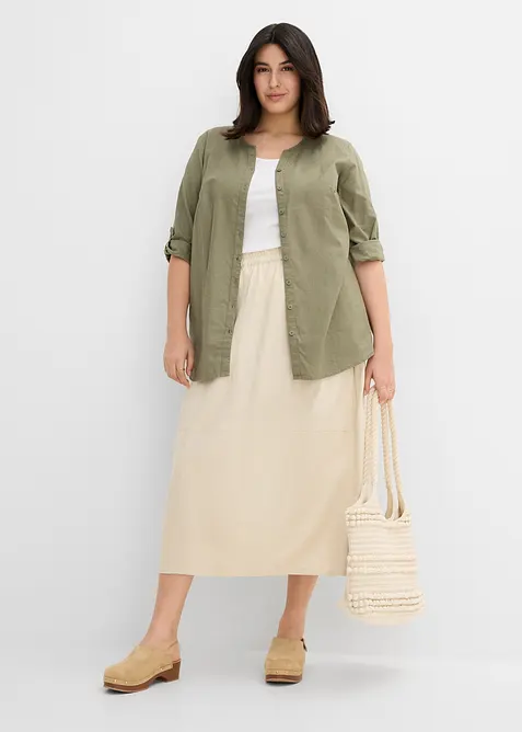 Gonna midi in misto lino leggero, bonprix