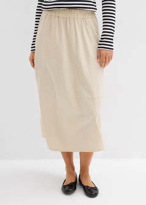 Gonna midi in misto lino leggero, bonprix