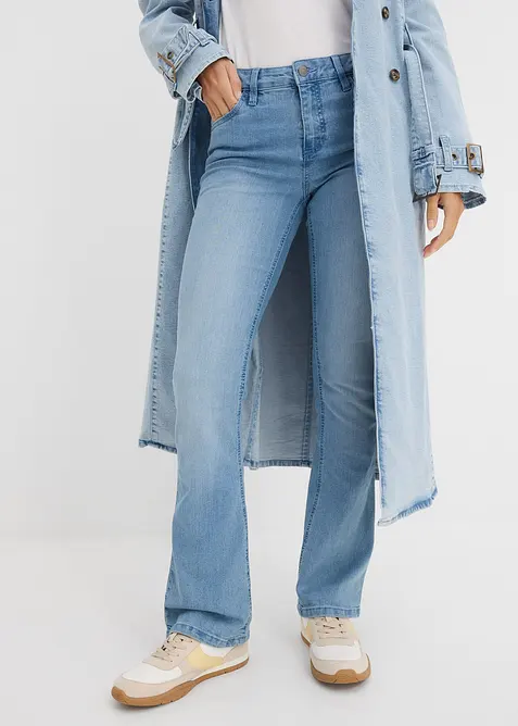 Jeans a zampa elasticizzati, vita media, bonprix