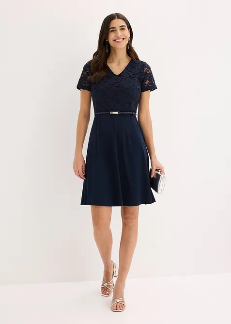 Miniabito con pizzo e cintura, bonprix