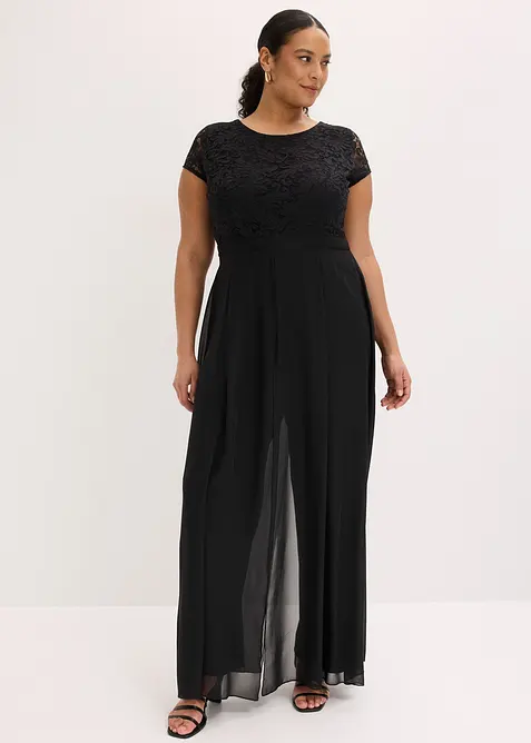 Tuta con pizzo e inserto di chiffon, bonprix