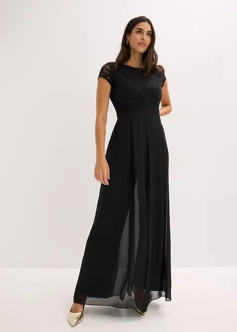 Tuta con pizzo e inserto di chiffon, bonprix