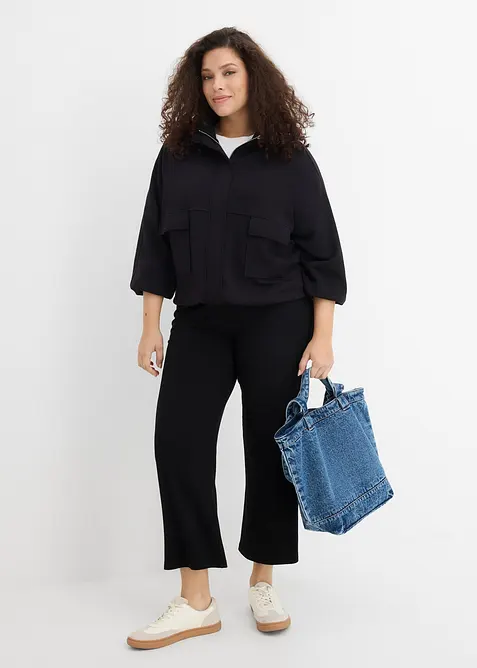 Felpa con zip in tessuto effetto neoprene, bonprix