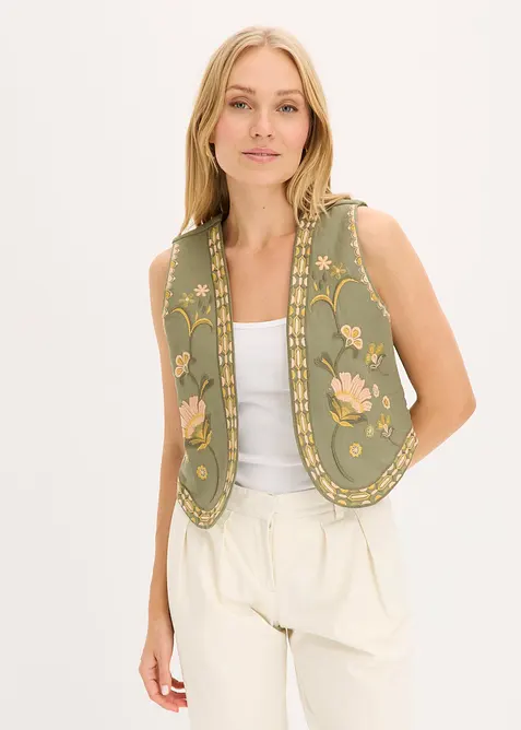 Gilet ricamato in misto lino vaporoso, bonprix