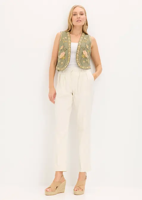 Gilet ricamato in misto lino vaporoso, bonprix