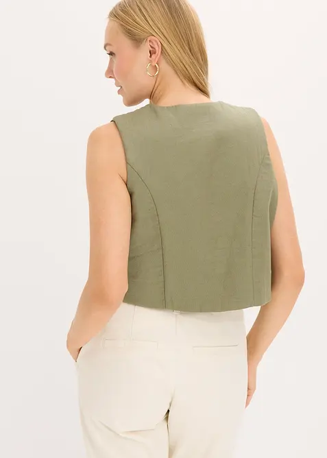 Gilet ricamato in misto lino vaporoso, bonprix