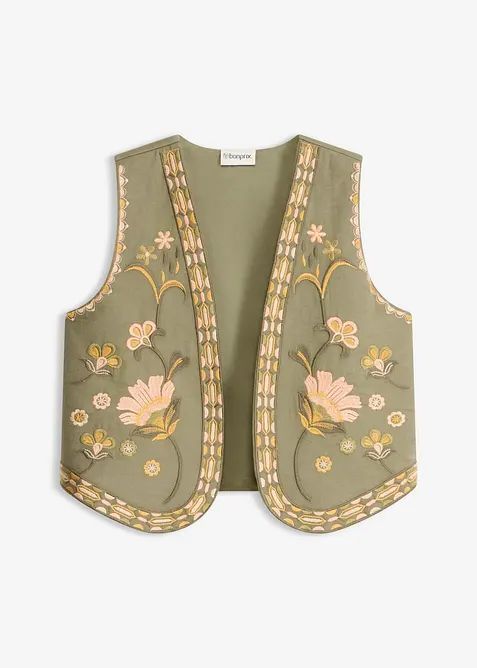 Gilet ricamato in misto lino vaporoso, bonprix