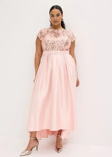 Abito lungo in satin lucido con paillettes, bonprix