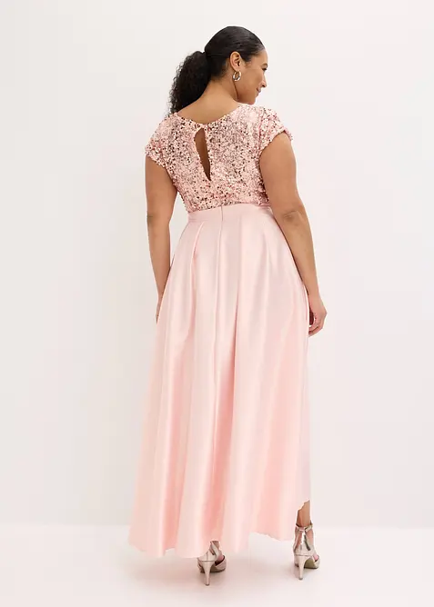 Abito lungo in satin lucido con paillettes, bonprix