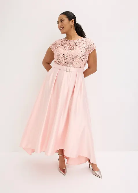 Abito lungo in satin lucido con paillettes, bonprix