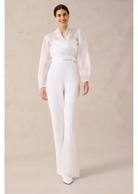 Tuta elegante in cr&ecirc;pe operato con ricamo con perline, bonprix