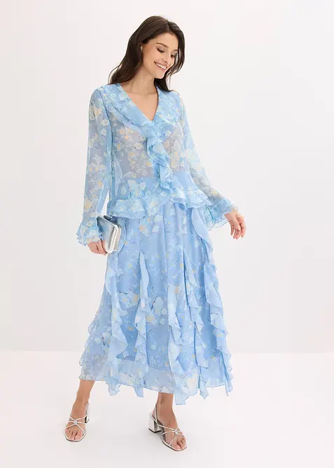 Blusa di chiffon con volant, bonprix