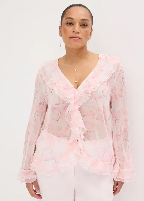 Blusa di chiffon con volant, bonprix