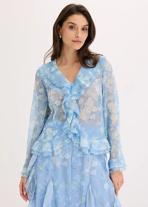 Blusa di chiffon con volant, bonprix