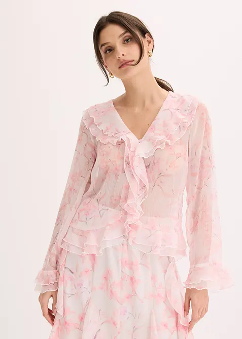 Blusa di chiffon con volant, bonprix