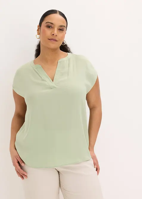 Blusa in satin a maniche corte, taglio morbido a spalle scese, bonprix