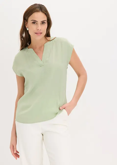 Blusa in satin a maniche corte, taglio morbido a spalle scese, bonprix