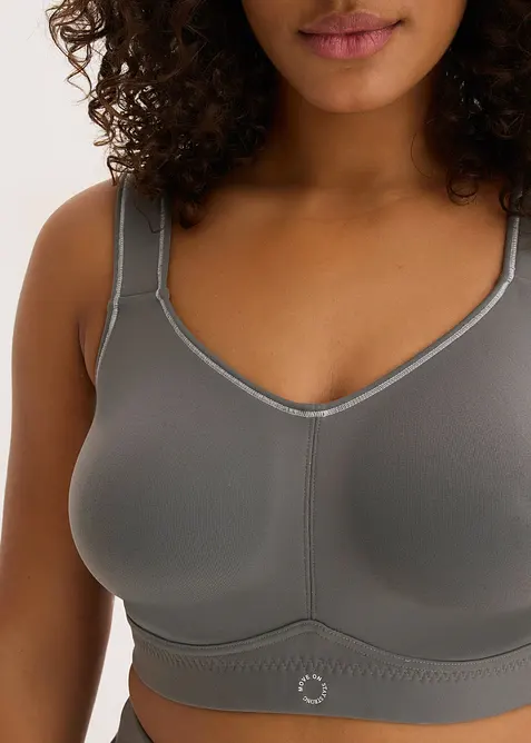 Reggiseno sportivo con sostegno medio in tessuto dalla mano simile al cotone, bonprix