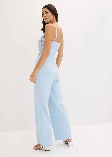 Tuta elegante in cr&ecirc;pe operato con ricamo con perline, bonprix