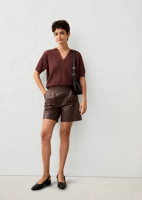 Polo in maglia traforata di misto lino, bonprix