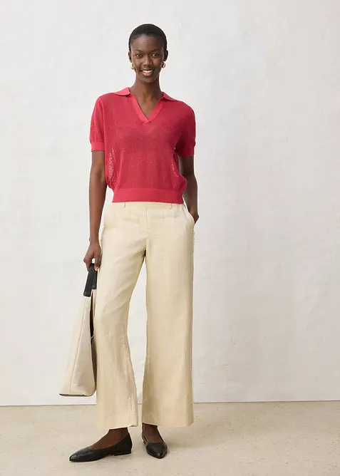 Polo in maglia traforata di misto lino, bonprix