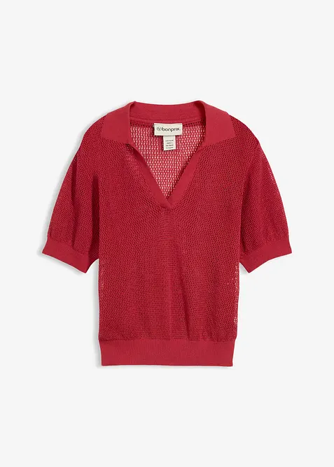 Polo in maglia traforata di misto lino, bonprix