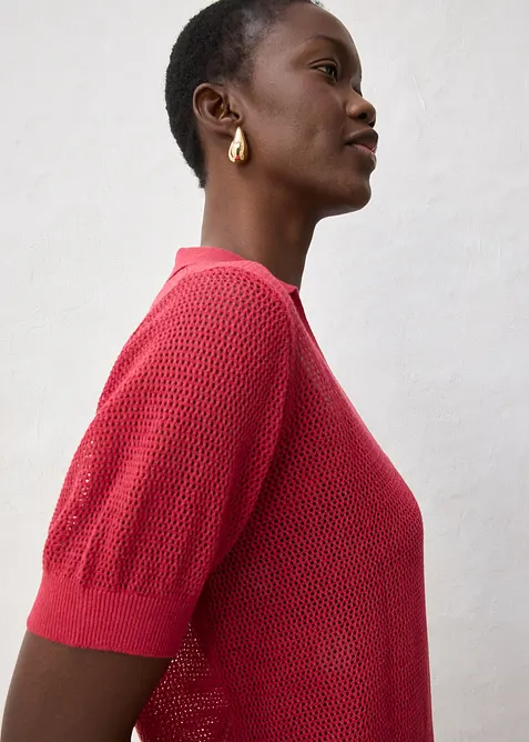 Polo in maglia traforata di misto lino, bonprix