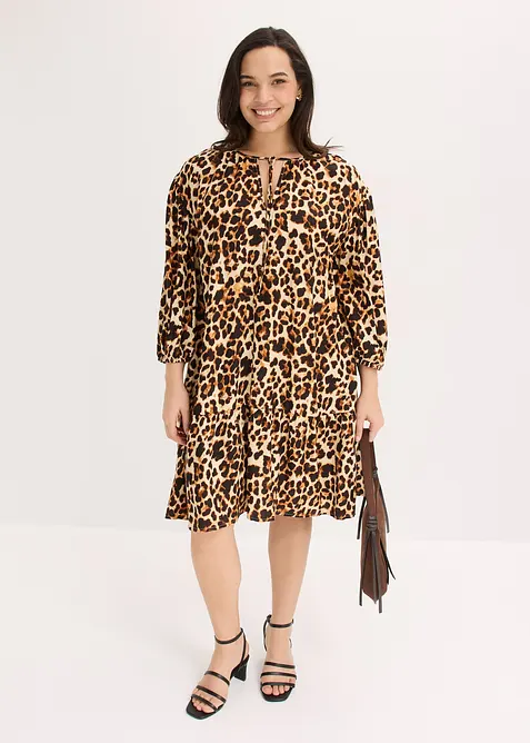 Abito tunica fantasia in cr&ecirc;pe operato, bonprix