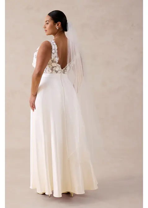 Abito da sposa in satin lucido con applicazione floreale, bonprix