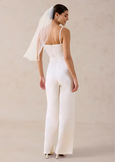 Tuta elegante in cr&ecirc;pe operato con ricamo con perline, bonprix