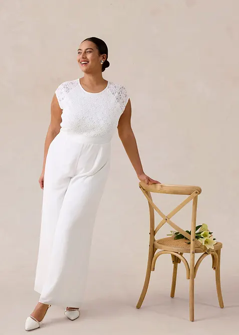 Tuta in fine chiffon con pizzo, bonprix