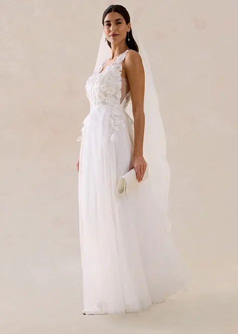 Abito da sposa in tulle delicato con pizzo floreale, bonprix