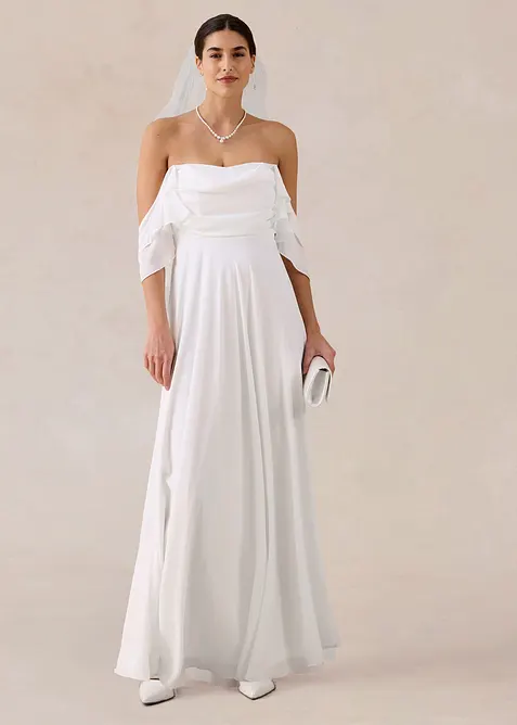 Abito da sposa in fine chifon con drappeggio, bonprix