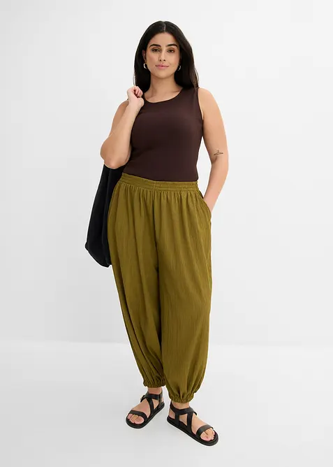 Pantaloni alla turca in cr&ecirc;pe operato, bonprix