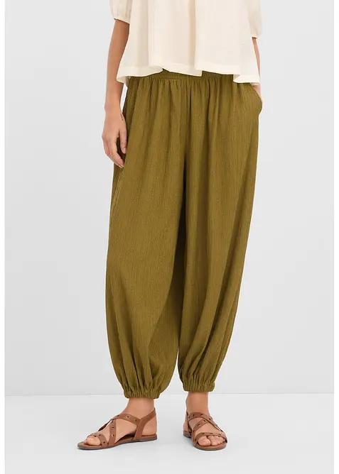 Pantaloni alla turca in cr&ecirc;pe operato, bonprix