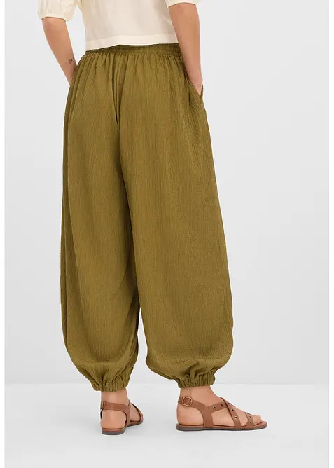 Pantaloni alla turca in cr&ecirc;pe operato, bonprix