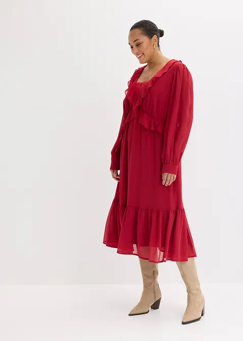 Abito in chiffon con pizzo e volant, bonprix