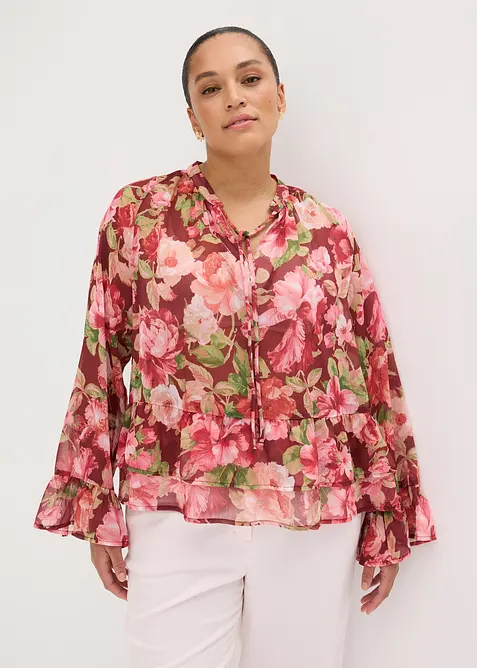Blusa di chiffon con volant, bonprix