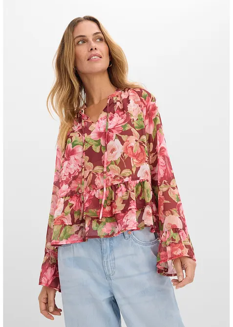 Blusa di chiffon con volant, bonprix