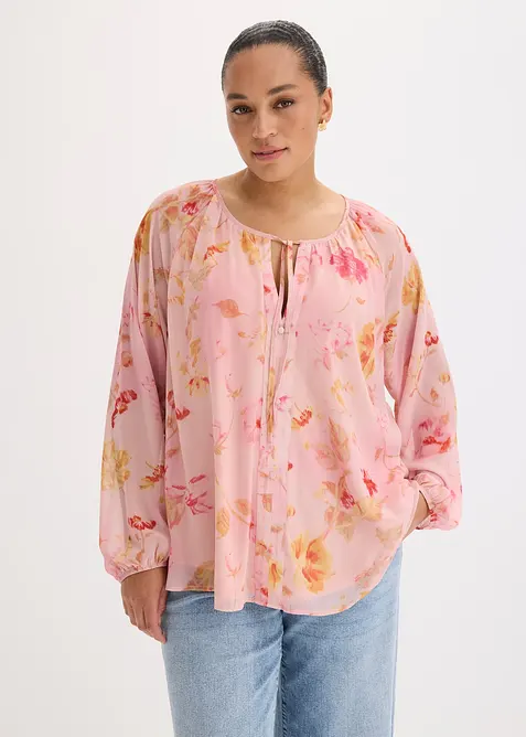 Blusa in chiffon con laccetti da annodare, bonprix