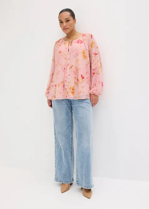 Blusa in chiffon con laccetti da annodare, bonprix