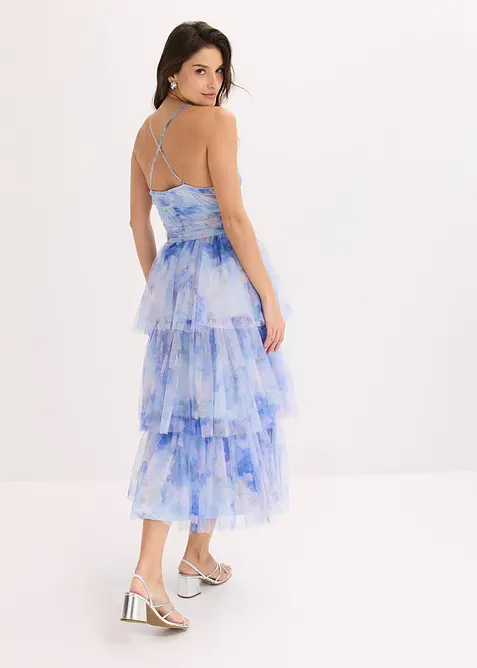 Abito midi in tulle fine con volant, bonprix