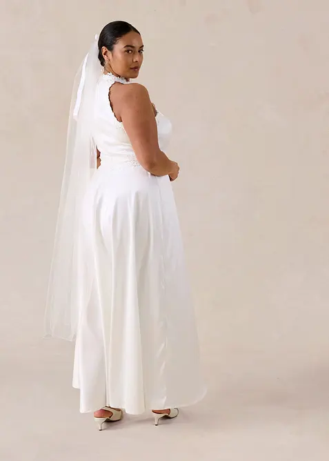 Abito da sposa in satin lucido con pizzo, bonprix