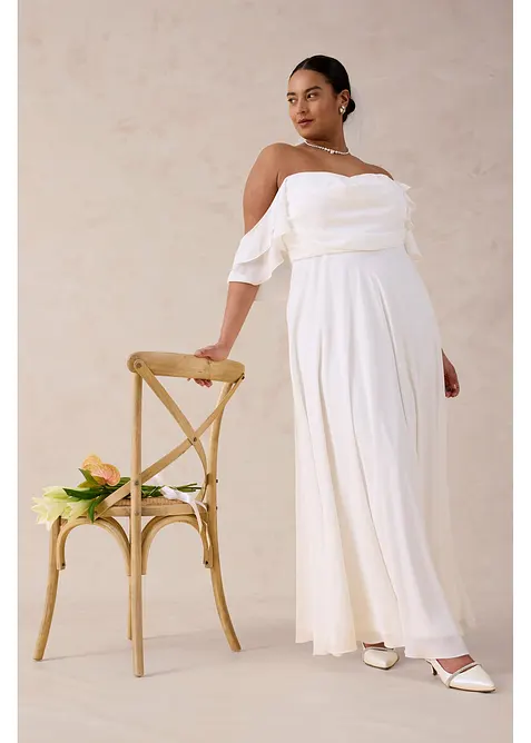Abito da sposa in fine chifon con drappeggio, bonprix
