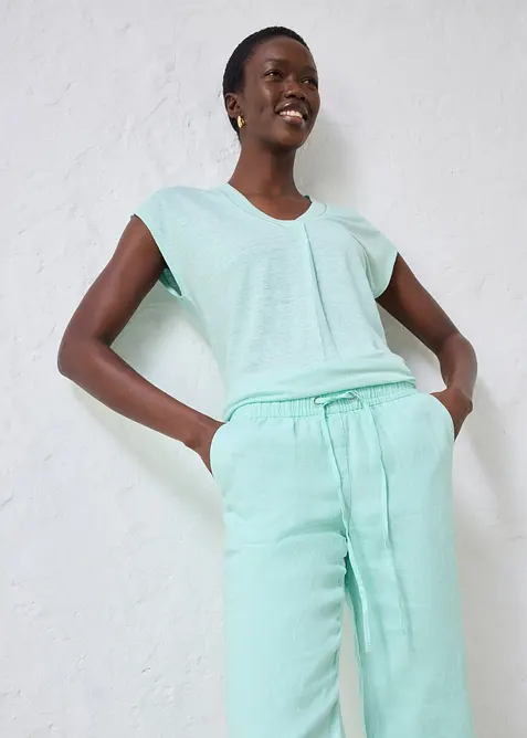 Pantaloni con elastico in vita in puro lino, bonprix
