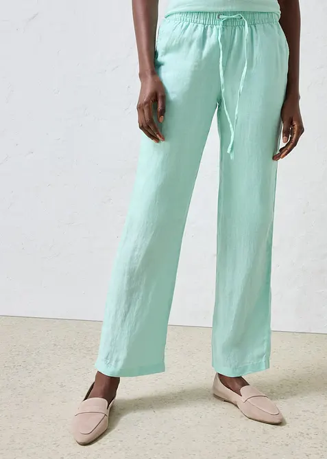 Pantaloni con elastico in vita in puro lino, bonprix