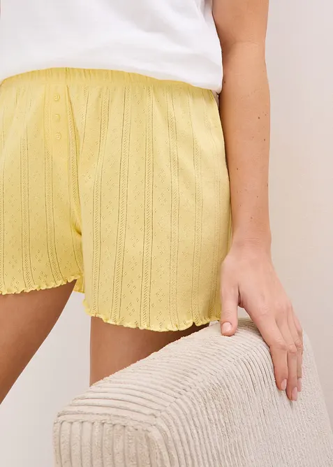 Pantaloni pigiama corti in jersey pointelle (pacco da 2), bonprix