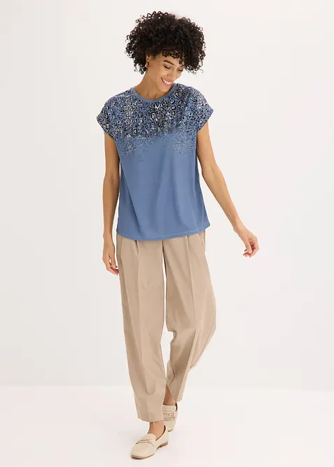 Maglia con inserto in tessuto e strass, bonprix